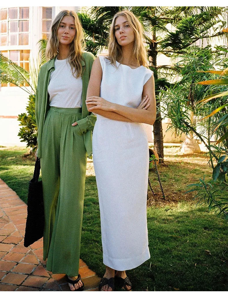 Summer New 100% Linen Sleeveless Crop Top Women's Loose Casual Solid Color Cute Tops Round Neck Minimalist Short T-Shirts