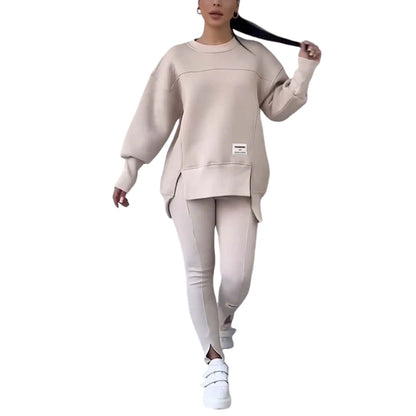Women Two Piece Set Irregular Sweatshirt Long Sleeved Pullover Top Trouser Pants Set Autumn Winter Lady Solid Loose Outfits M L