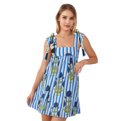 Women s Boho Floral Print Spaghetti Strap Maxi Dress with Ruffle Hem for Summer Vacation Beach Party Casual Wear Blue United States