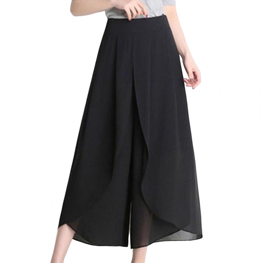 High Waist Pants See-through Chiffon Trousers Chic Women's Chiffon Skirt Pants Double Layered Wide-leg Mid-calf Cropped for A
