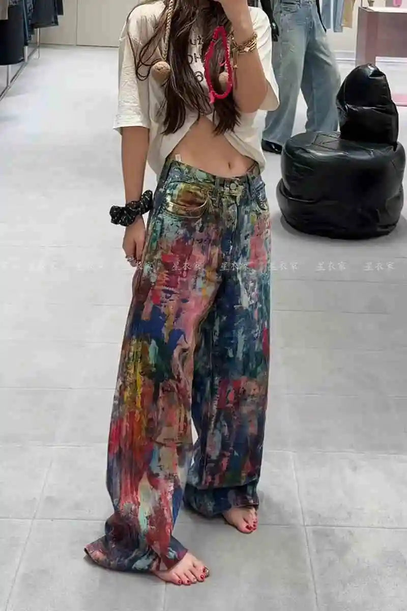 Y2k Jeans New Harajuku Hip Hop Camouflage Retro Oversize Denim Pants Fashion Women Clothing Straight Leg Wide Leg Jeans Streetwe MULTI