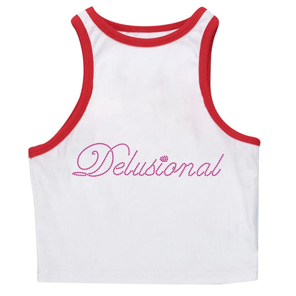 Vintage Punk Rhinestone Letter Gothic Sleeveless Streetwear Short Sleeve Sexy T Shirt Y2k Style Crop Tank Top Women Summer Camis Silver