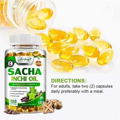 Sacha Inchi Oil Capsules - Supports Brain, Heart, Eye, Skin Health, Balances Cholesterol, Improves Digestion, Boosts Immunity