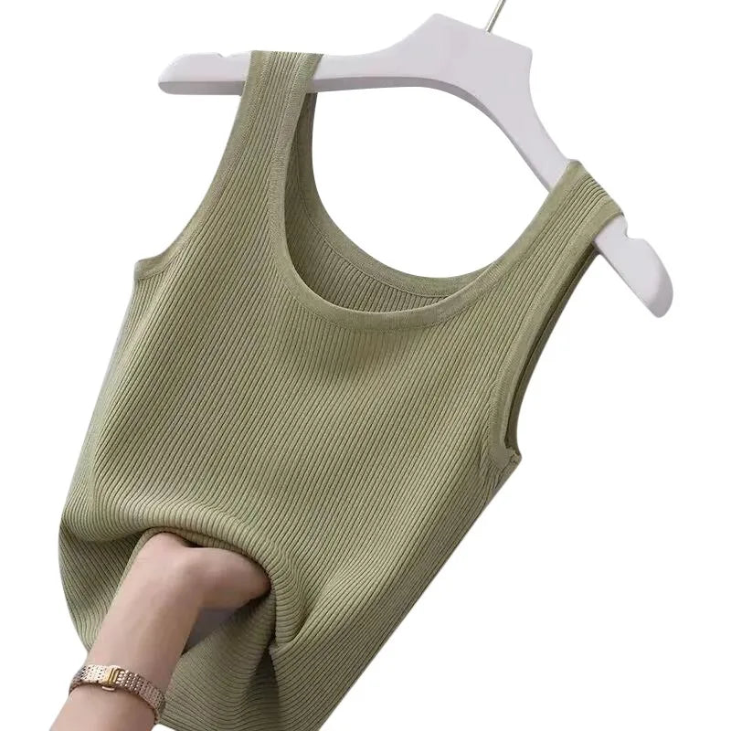 Summer Camisole Women's Plus Size Slim Fit Outer Wear with Round Neck Solid Soft Comfortable Bottoming Shirt Sleeveless Thin