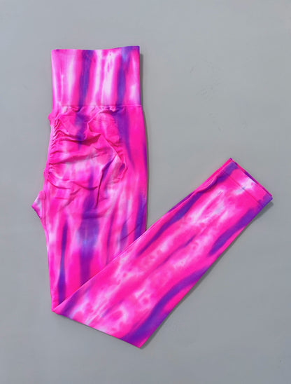 New Tie Dyed High Waist Gym Leggings Push Up Scrunch Seamless Thick Sports Pants Elastic Soft Yoga Workout Leggins Women hot pink