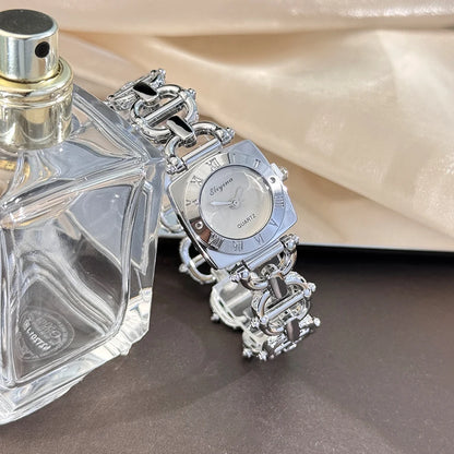 High-End Women's Skeleton Design Watch Square Roman Hour Markers Light Luxury Fashion Cross-Border Best-Seller Ladies Watch