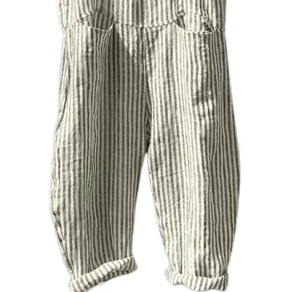 Casual Striped Print Sleeveless Jumpsuit Sling Big Pockets Wide Leg Summer Jumpsuit Women Female Clothing