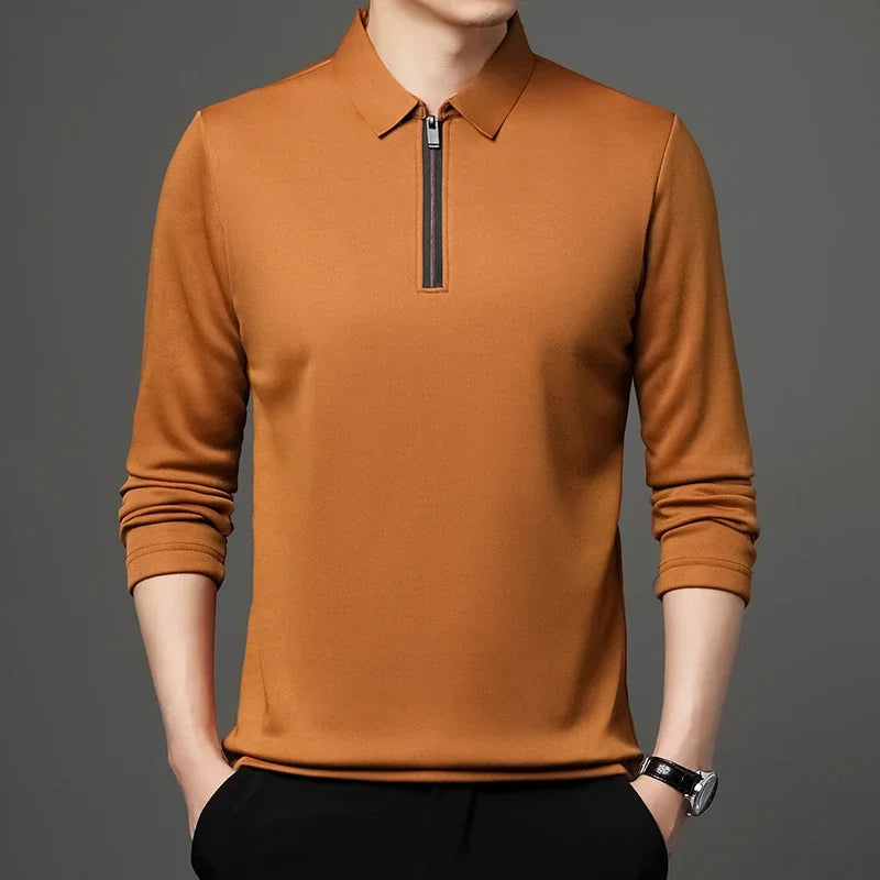 Men's Solid Color Long Sleeved POLO Shirt Casual Fashion Top Badiee Stylez