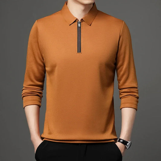 Men's Solid Color Long Sleeved POLO Shirt Casual Fashion Top Badiee Stylez