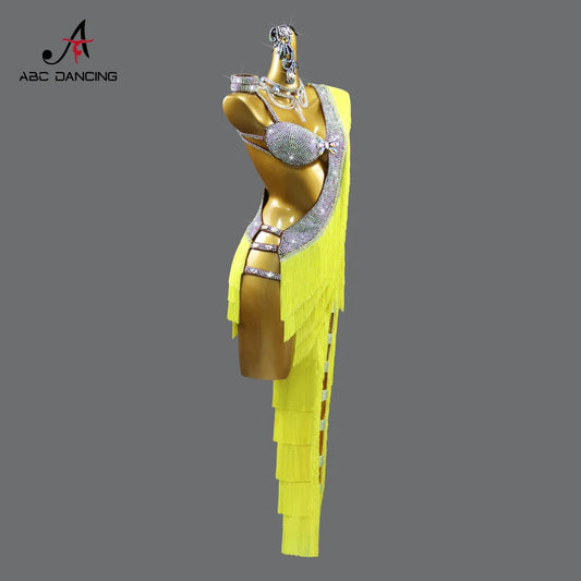 Womens Latin Dance Dress Midi Stage Clothes Elegant Prom Line Tassel Costume Girl Sport Suit Samba Party Practice Wear Customize Badiee Stylez