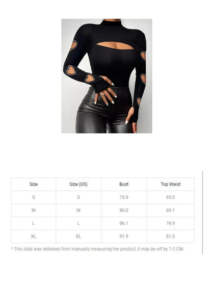 New Women Slim Fit Top Stylish Autumn Winter Sexy Blouse Mock Neck Bodycon Hollow Long Sleeve Tee Shirt With Stitching Beads