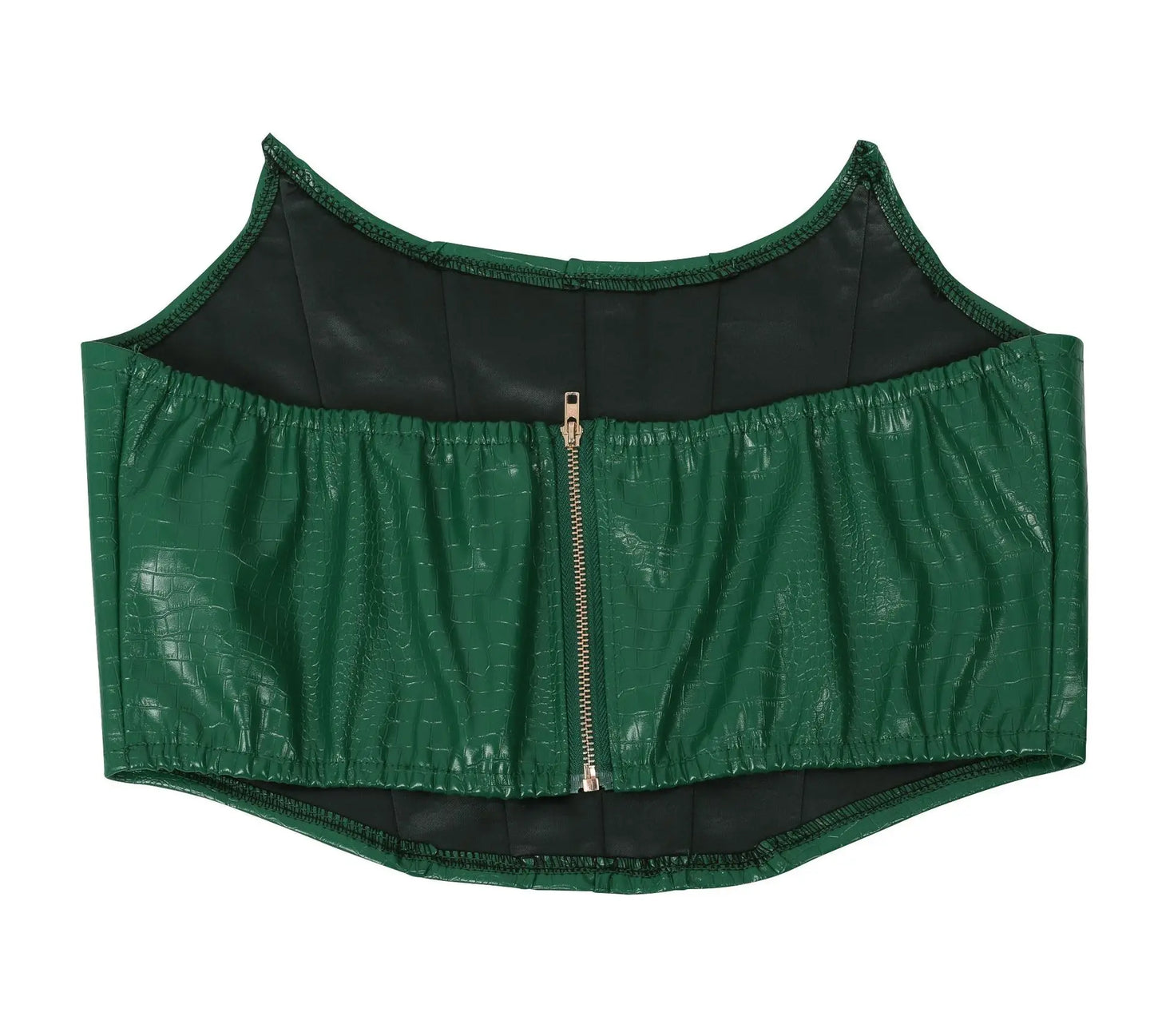 HBLL Women's Green Corset Cut-Out Cargo Sexy Sleeveless Jumpsuits PU Leather Matching Set Sexy Clubwear 2 Piece Outfits