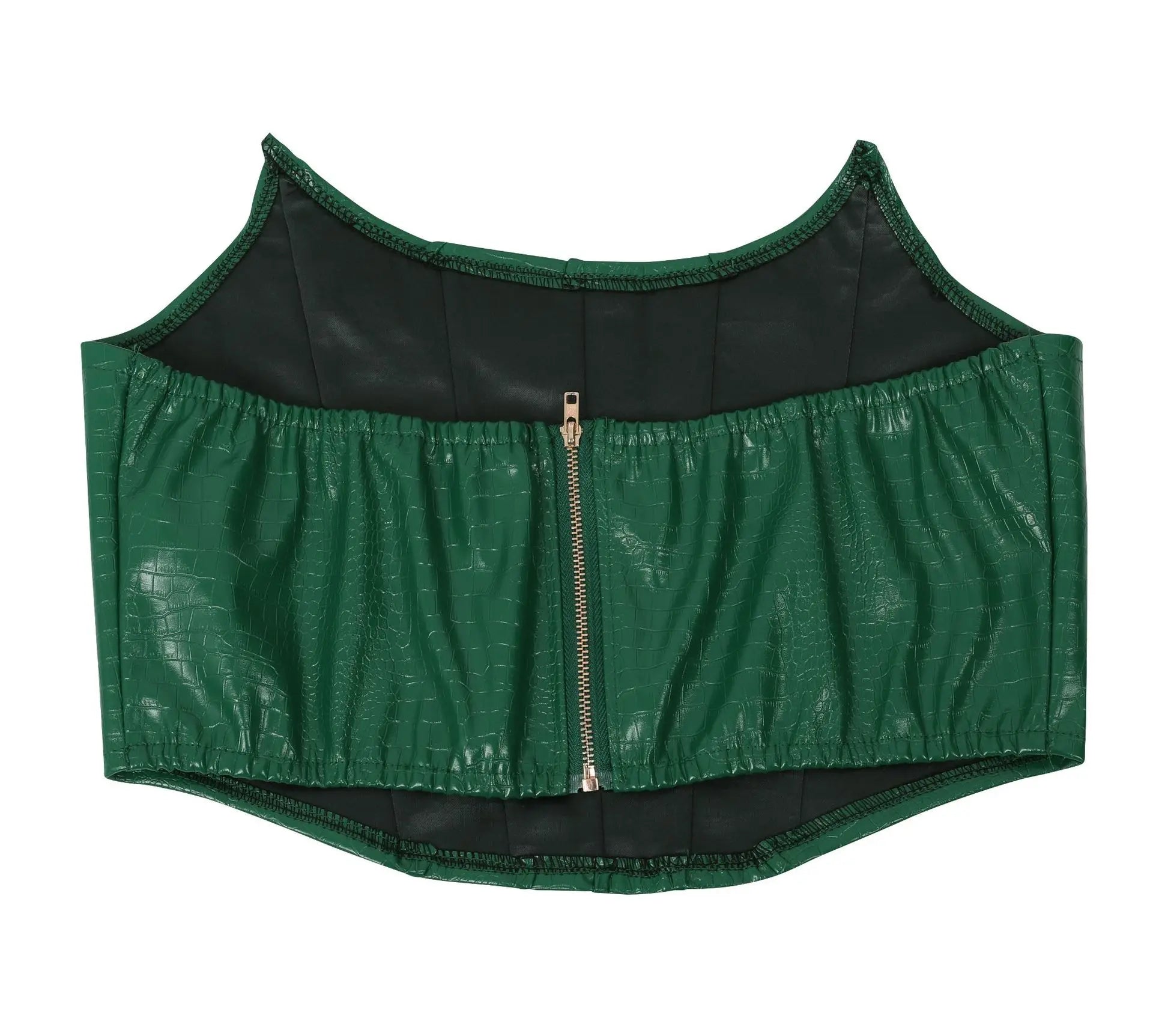 HBLL Women's Green Corset Cut-Out Cargo Sexy Sleeveless Jumpsuits PU Leather Matching Set Sexy Clubwear 2 Piece Outfits