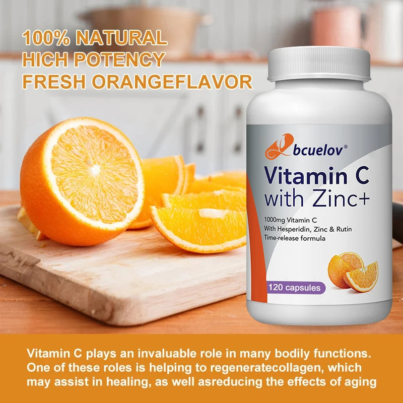 Vitamin C & Zinc Supplement, Excellent Source of Key Immune Health Nutrients, Antioxidant, 1000 mg, Immune Support, 120 Capsules