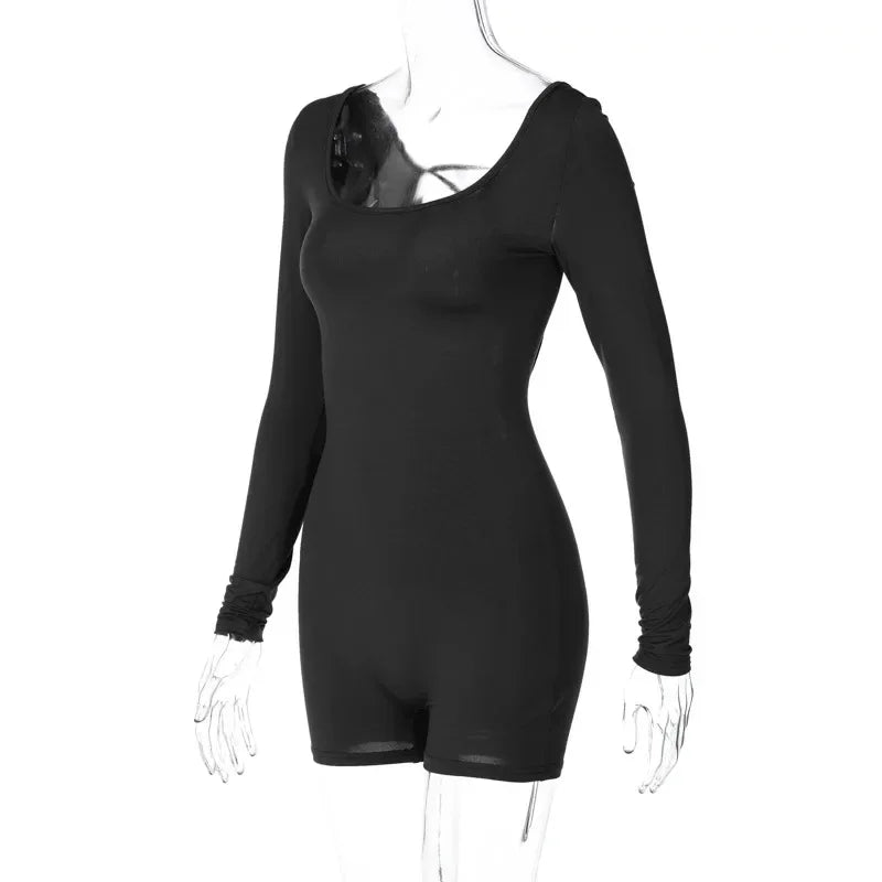 New Women's Rompers Long Sleeved Backless Solid Color Sexy Lace Up Tight Party Jumpsuit for Women