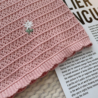 Women Summer Flower Embroidered Knit Tank Tops O-Neck Sleeveless Sweet Camisole Crochet Outer Wear Vintage Loose Inner Crop Tops