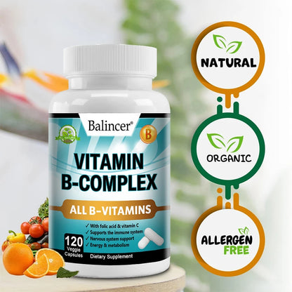 Vitamin B Complex - Supplement to support immune system, nerve health, energy and metabolism, mood support
