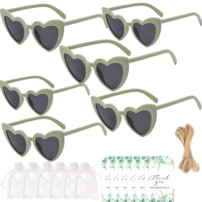 12-60Pcs Wedding Bridal Heart Shaped Sunglasses Party Favors Gift for Guests Bachelorette Hen Party Glasses Bridal Shower Decor Heart Green Card 2 CHINA