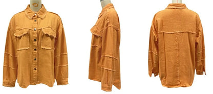 2025 Spring Autumn Shirt Style Denim Jacket Women Holes Raw-edges Jeancoat Casual Tops Female Oversize Loose Outerwear 7 Colors