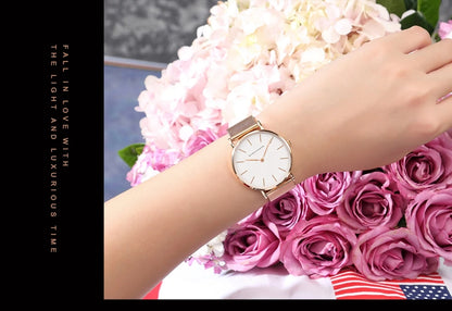 HANNAH MARTIN Brand Classic Women Quartz Watch 36mm Rose Gold Stainless Steel Mesh Strap Japanese Movement Girl Gift Wrist Watch