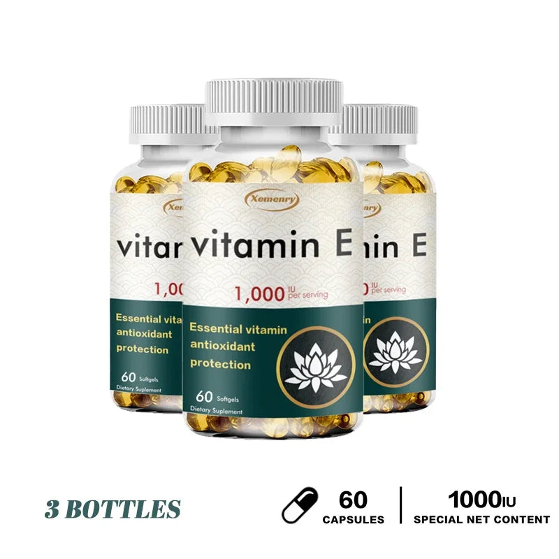 Vitamin E Capsules - Facial Care, Skin, Heart Health, Anti-Aging, Antioxidant 60 Capsule-3bottles