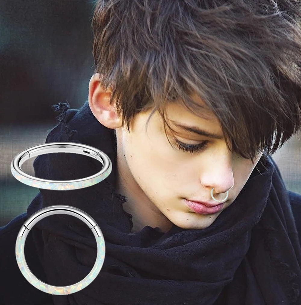 New Titanium Septum Piercing Nose Ring 8-10mm Opal Hinged Segment Clicker Ear Cartilage Earrings Helix Lip Piercing Body Jewelry