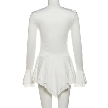 2025 New Autumn Irregular Hem Dress Women Y2K Flare Sleeve V-Neck Bandage Stretch Elegant Birthday Party Chic Hipster Bodycon Badiee Stylez