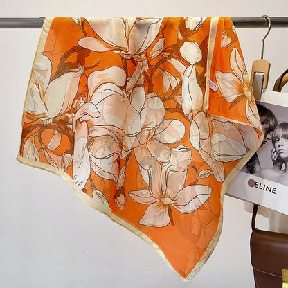 Fashion 70cm Cotton Square Scarf Women Floral Print Design Bandanas Lady Scarves Headband Accessories Handkerchief Hair QME141-01 65x65cm