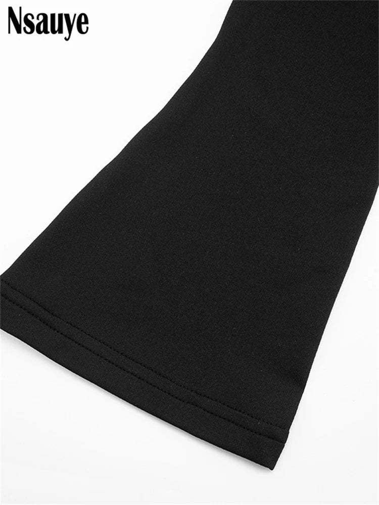 Nsauye Sexy Hollow Out Backless Lace Patchwork Slim Maxi Dresses For Women 2025 Autumn Winter Long Sleeve Long Dress Club Party