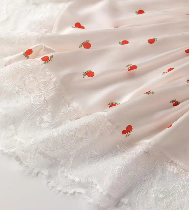 Summer Print Pyjamas Suit Women Sleepwear Lace Hollow Out Pajamas Set Sexy Strap Top&Shorts PJS Lingerie Satin Homewear