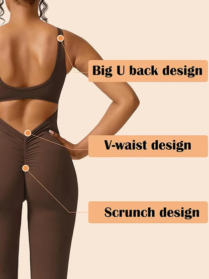 2025 Summer New Women's Sexy Hottie Style Backless One-piece Suit Sports Fitness Yoga Pullover One-piece Suit Flared Pants