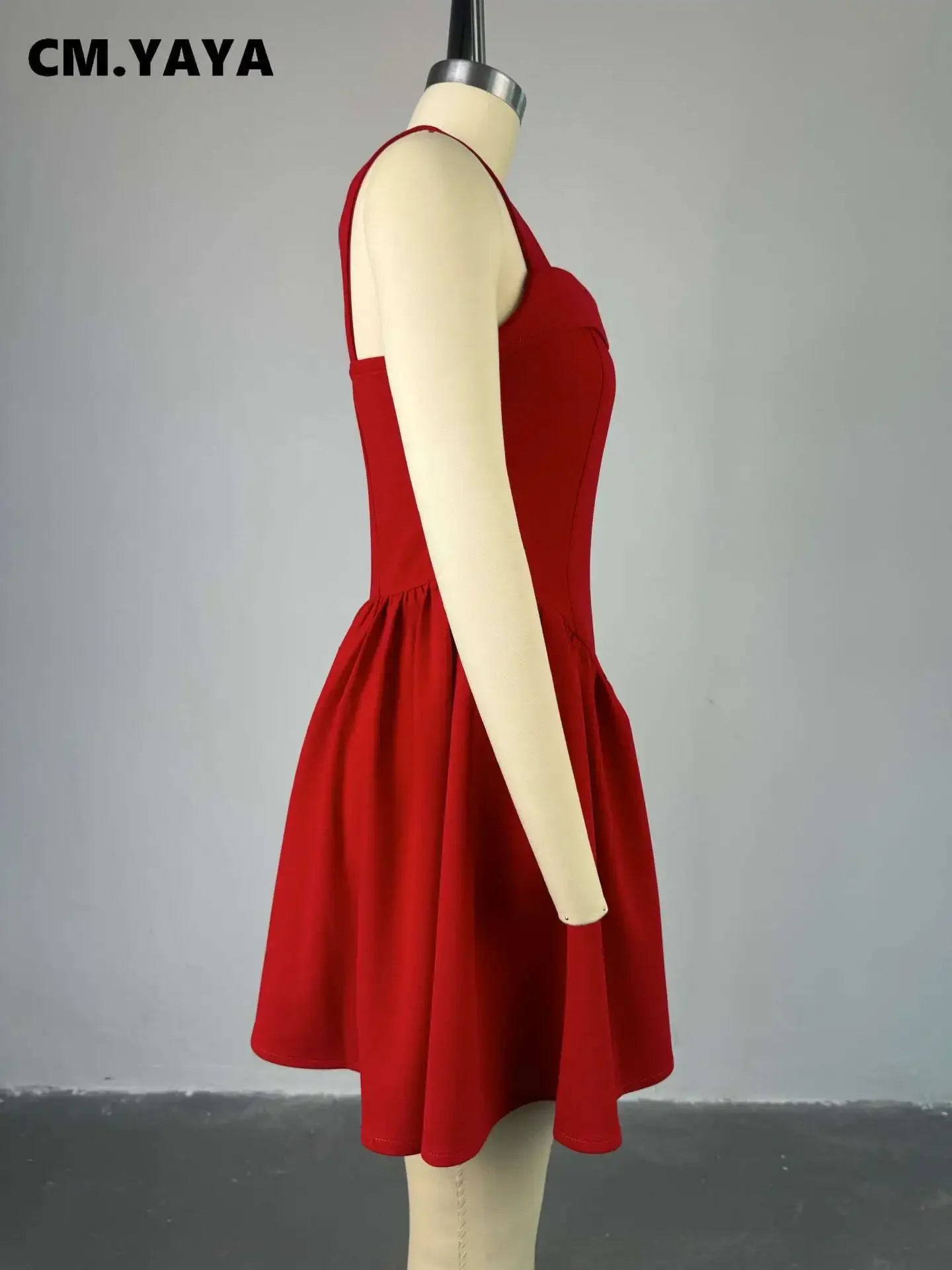 CM.YAYA Women Strapless Sleeveless Pleated Mini Dress 2025 Spring Sweet Sexy Birthday Evening Night Party Vestidos Dresses