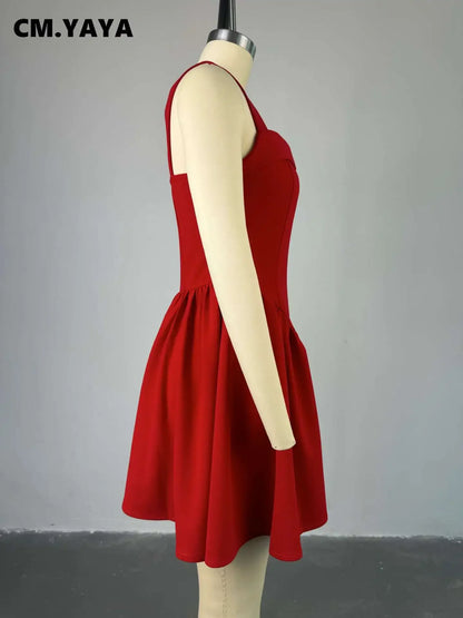 CM.YAYA Women Strapless Sleeveless Pleated Mini Dress 2025 Spring Sweet Sexy Birthday Evening Night Party Vestidos Dresses