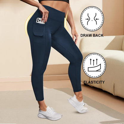 Women's High-Waisted Yoga Pants Plus Size Butt-Lifting Workout Leggings with Pockets Elastic Activewear for Gym & Running navy