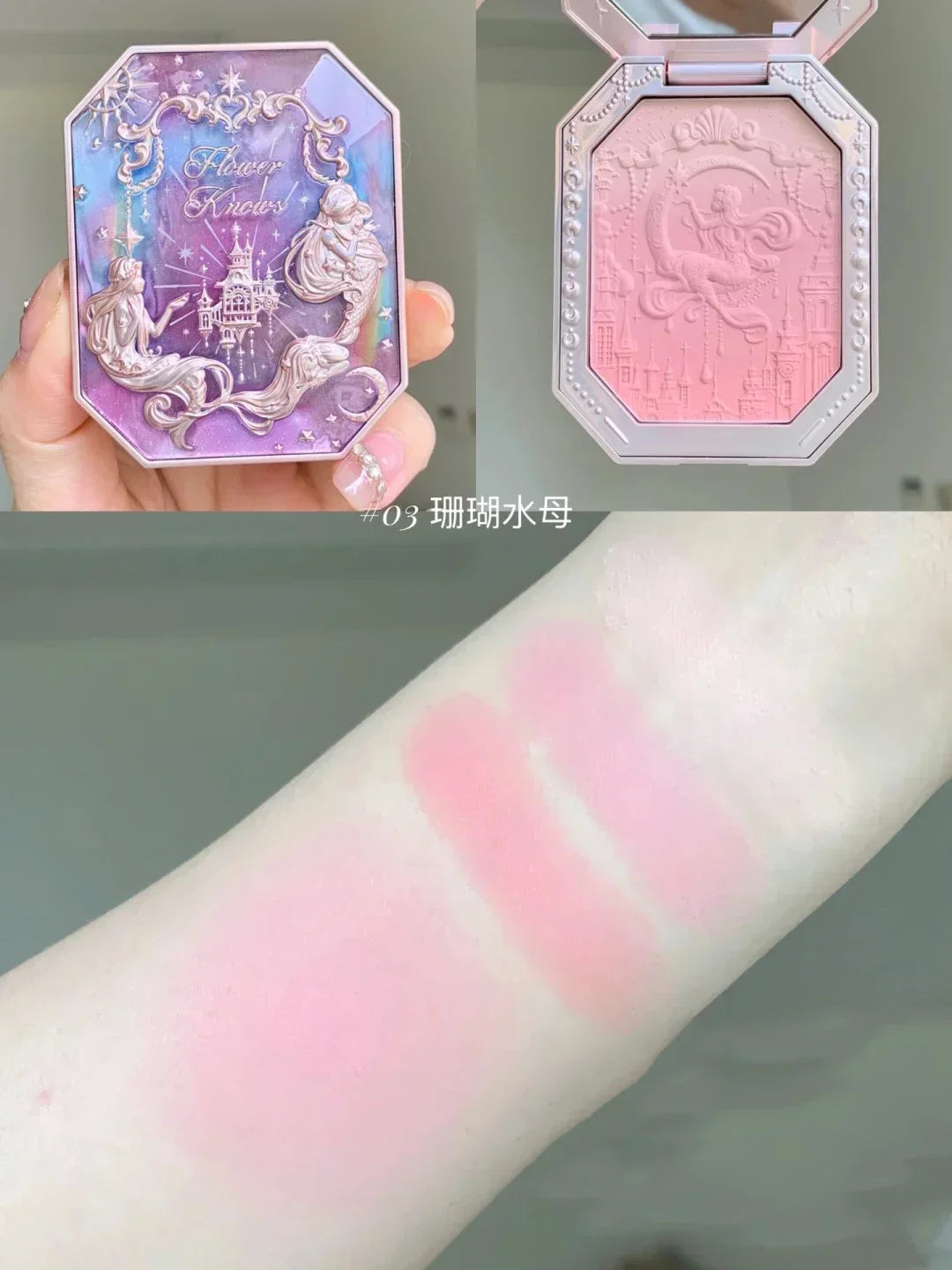 Flower Knows Cheek Blush Moonlight Mermaid Tri-Color Gradient Blusher in Matte Finish Vegan Cruelty Free Private Label Makeup 03