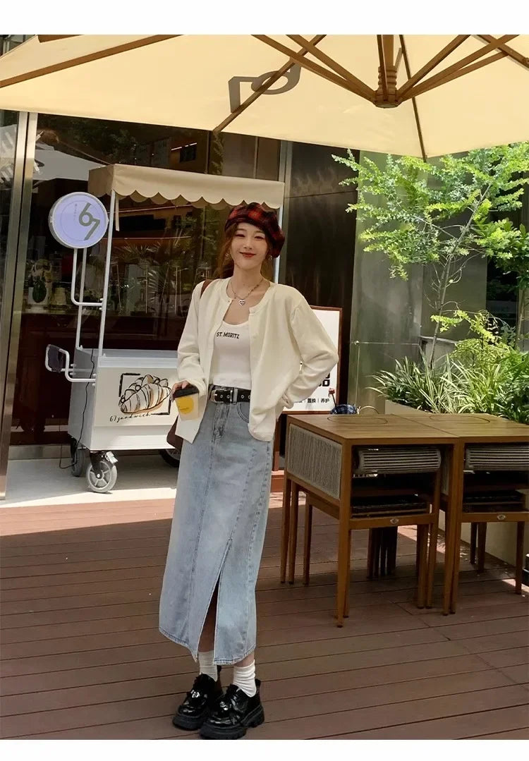 New 2025 Spring Summer Knit Cardigan O-Neck Solid Color Fashion High-Grade Comfortable Slim Casual Knitwear Tops