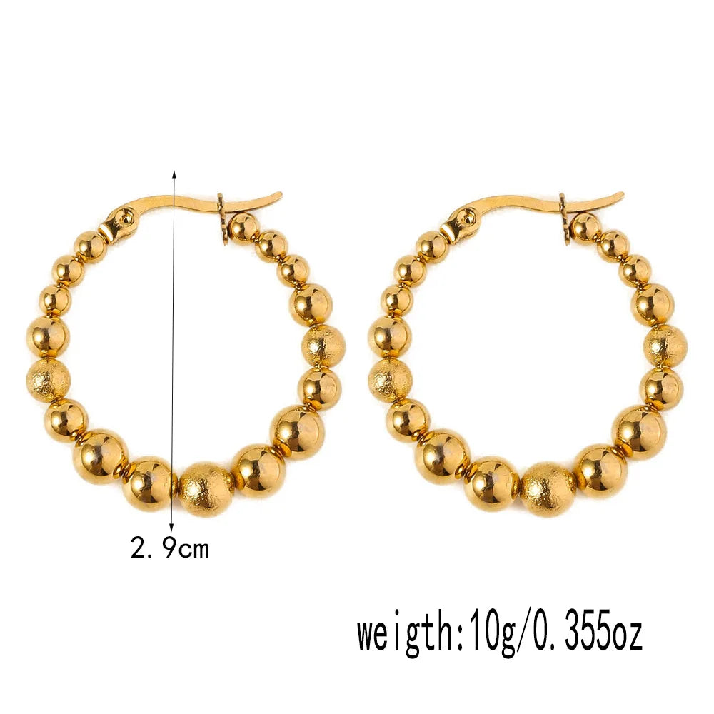 Stainless Steel Women's Hoop Earrings, Non Fading Fashionable Gold Color Metal Bead Earrings, Classic Jewelry Accessories RH138 D CHINA