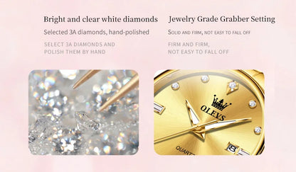 OLEVS Elegant Fashion Brand Women's Watches Gold Waterproof cCalendar Quartz Watch for Lady Stainless Steel Original Wristwatch