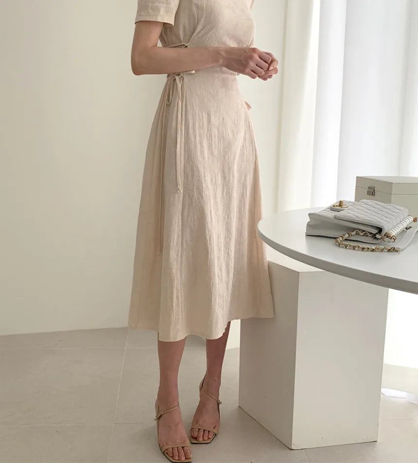 Cotton Linen Dress Long New Hot Sales Woman Short Sleeve Solid Retro Vintage Long Dresses
