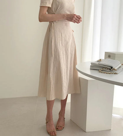 Cotton Linen Dress Long New Hot Sales Woman Short Sleeve Solid Retro Vintage Long Dresses