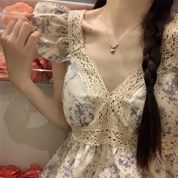 Sweet Princ Sle Women's Lace Nightgown Set with Chest Pad V-Ne ort Pants Summer Breathable Cotton Spwear