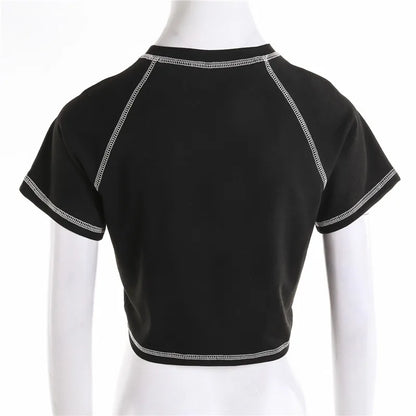 Gothic Graphic Printed T-Shirt For Ladies Harajuku Short Sleeve Crop Top Angels And Demons Print Tee Tops Women