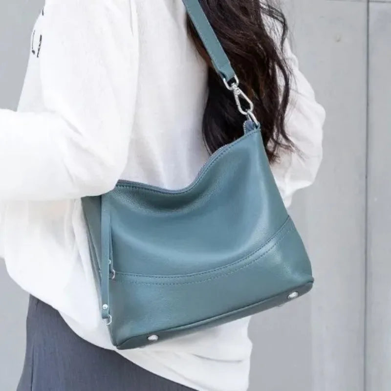 Women's Natural Cowhide Leather Crossbody Bag Two Straps- Convertible Shoulder Purse for Effortless Commuting Minimalist Tote