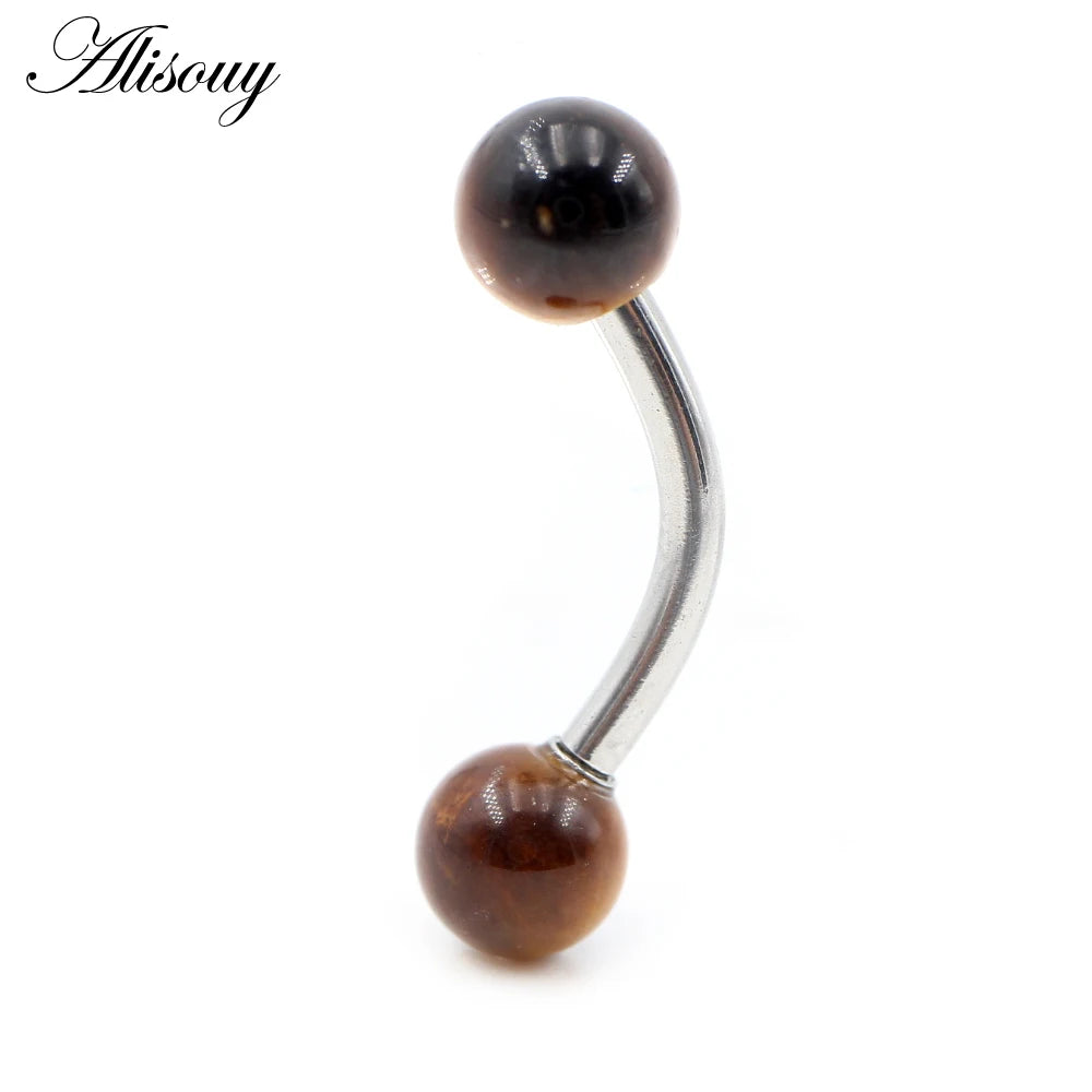 Alisouy 2PCS 14G Stainess Steel 5mm Stone Ball Eyebrow Curved Barbell Lip Ring Snug Daith Helix Earrings Body Piercing Jewelry