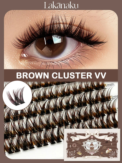 LAKANAKU Brown Cluster DIY Lashes Natural Soft Cashmere Brown Eyelashes Extension DIY False Lashes Save Time For Beginner Makeup