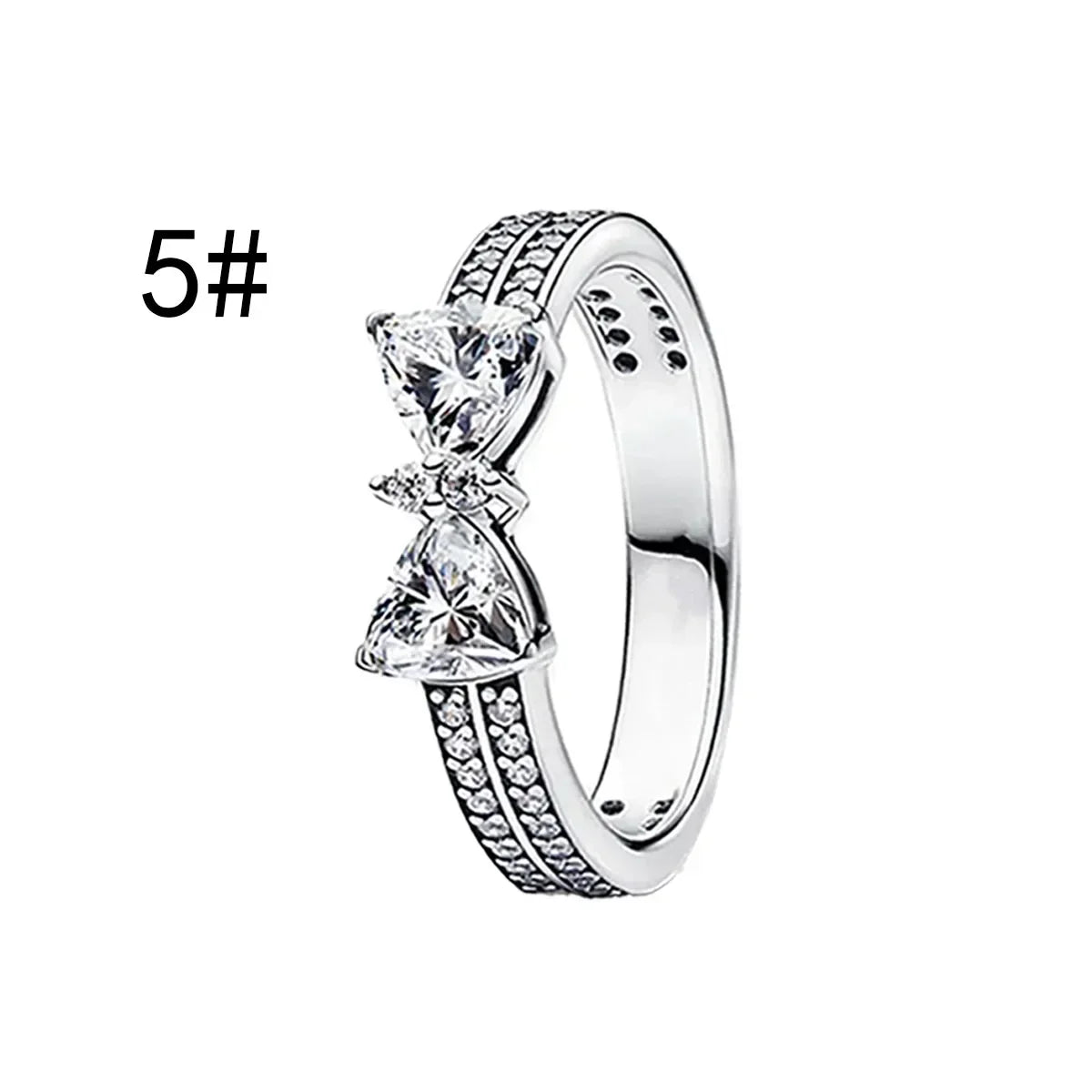 Fine Jewelry Pink Shining Bow Set Ring Earrings Bracelet Necklace Zircon Original 925 Sterling Silver DIY Women DIY Birthdy Gift AMC013004-5