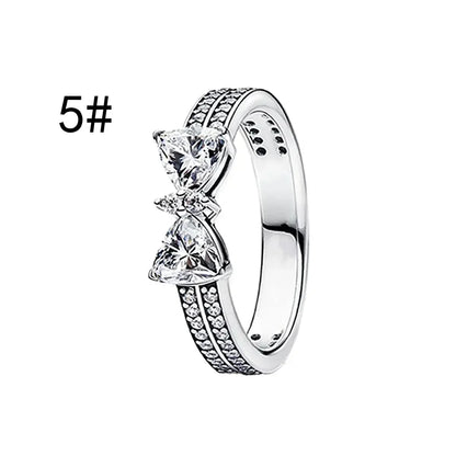 Fine Jewelry Pink Shining Bow Set Ring Earrings Bracelet Necklace Zircon Original 925 Sterling Silver DIY Women DIY Birthdy Gift AMC013004-5