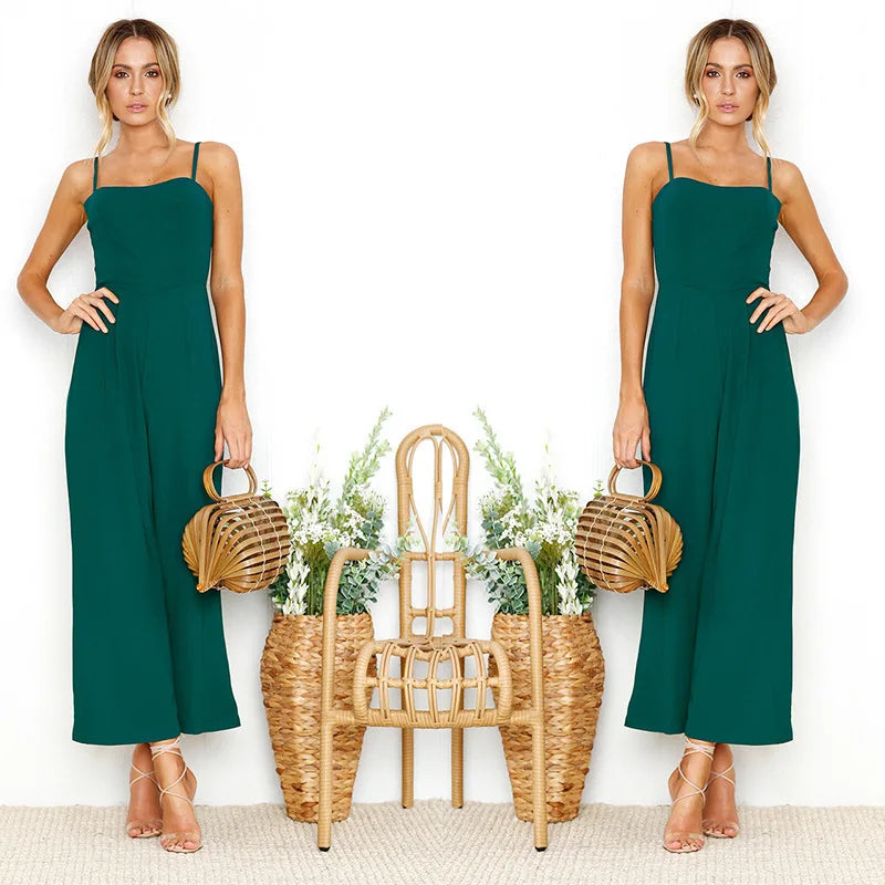 Women's Wide-legged Long Jumpsuit Spring Summer Solid Color Sexy Chest-wrapped Zipper Suspenders New 2024 Lady Slim Jumpsuit