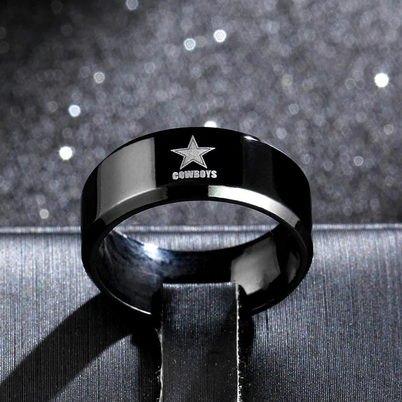 MOREDEAR 8mm Black Titanium Ring Dallas Cowboys For Men and Women