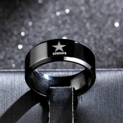 MOREDEAR 8mm Black Titanium Ring Dallas Cowboys For Men and Women